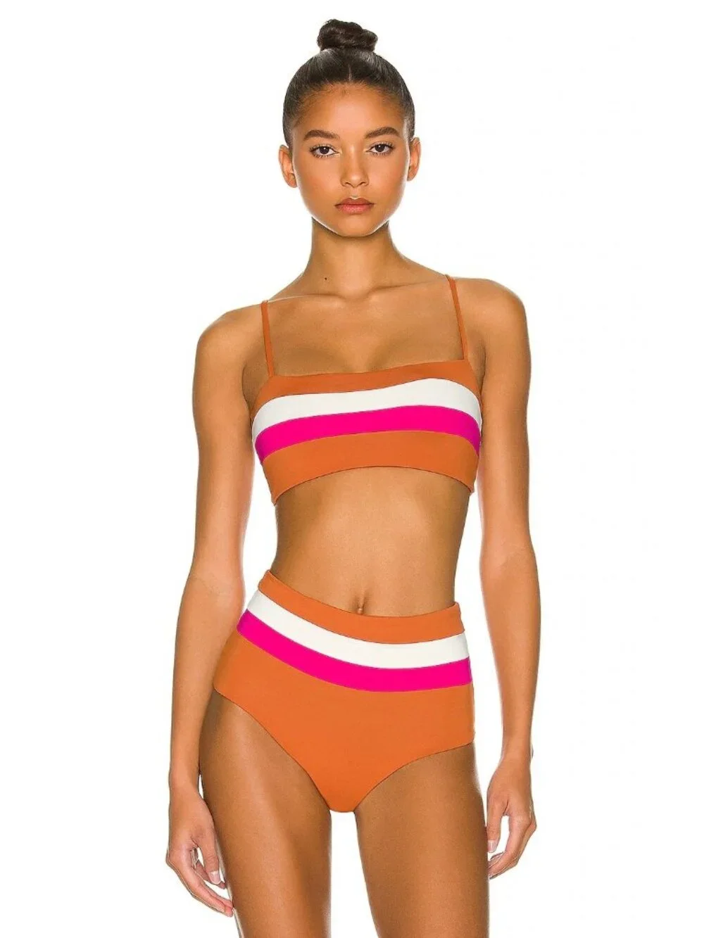 L*Space Rebel Stripe Bikini Top in Amber/Bougainvellia/Cream Small New Womens